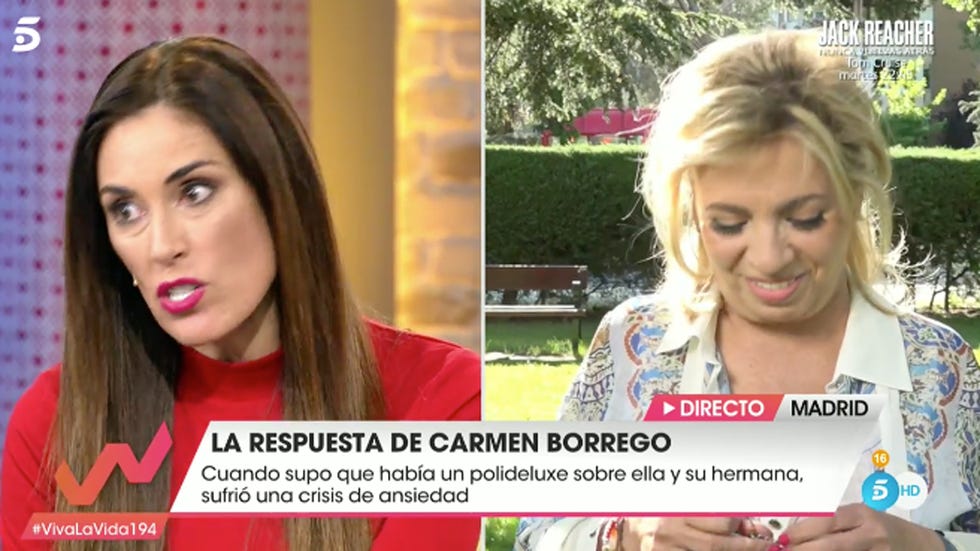 Carmen Borrego, Sálvame, Terelu, Viva la vida, Carmen Borrego responde a sus compañeros de 'Sálvame', Carmen Borrego: "Pido perdón a mi hermana si he tenido que ver en su salida de 'Sálvame'", Carmen Borrego: "Me ha sorprendido que mi hermana deje Sálvame"