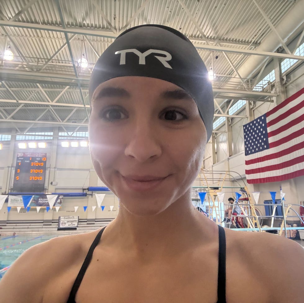 Isabella wearing the TYR Swim cap for long hair isabella wearing the tyr swim cap for long hair