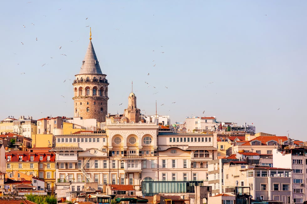 istanbul cityscape with galata tower on a sunny day, turkey