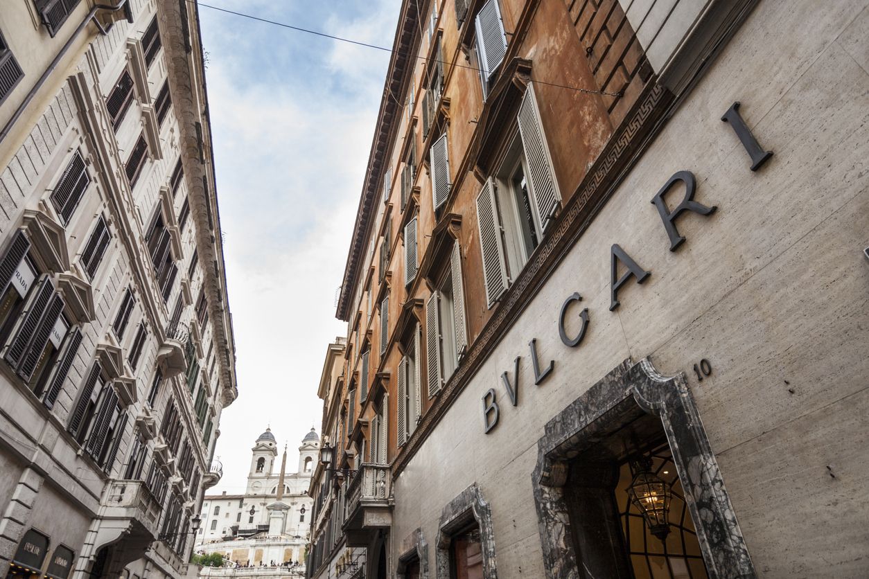 rome, italy   november 3, 2012 bulgari store in via dei condotti, rome  this fashion shopping central part of rome is always full of people watching shops windows and then spending time in the near piazza di spagna