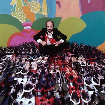 elio fiorucci posing near some shoes