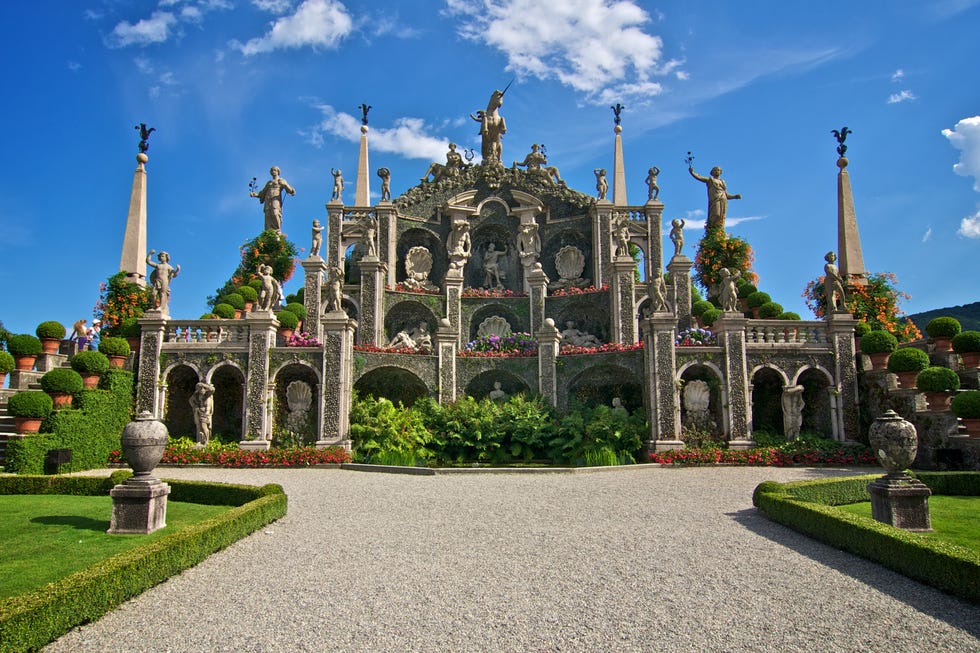 isola bella is amazing place there are white peacocks laying around, of borromean islands of lago maggiore in north italy island is situated in borromean gulf 400 meters from lakeside town of stresa its italianate garden