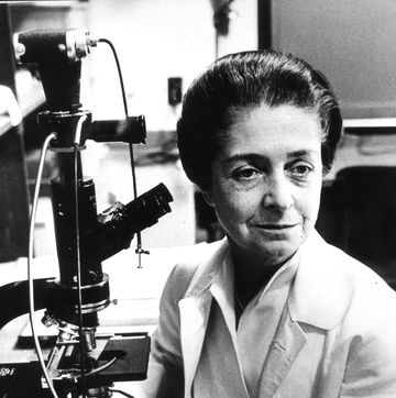 rita levi montalcini in het laboratorium van washington university, st. louis (vs) in de jaren 60.