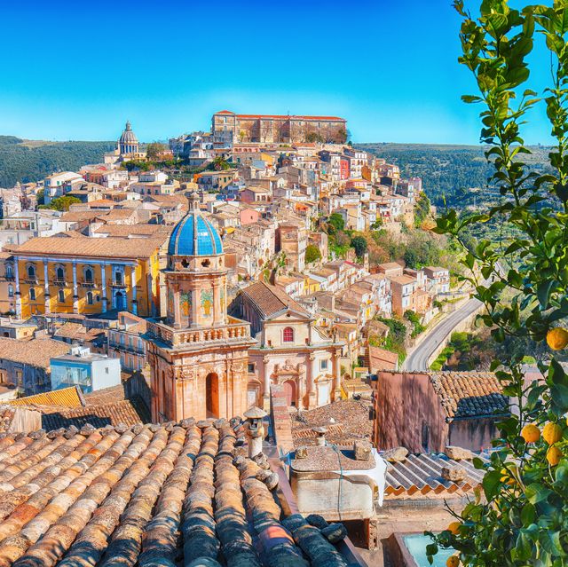 sunrise at the old baroque town of ragusa ibla in sicily historic center called ibla builded in late baroque style ragusa, sicily, italy, europe