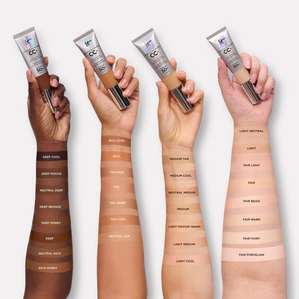 display of diverse foundation shades and corresponding swatches