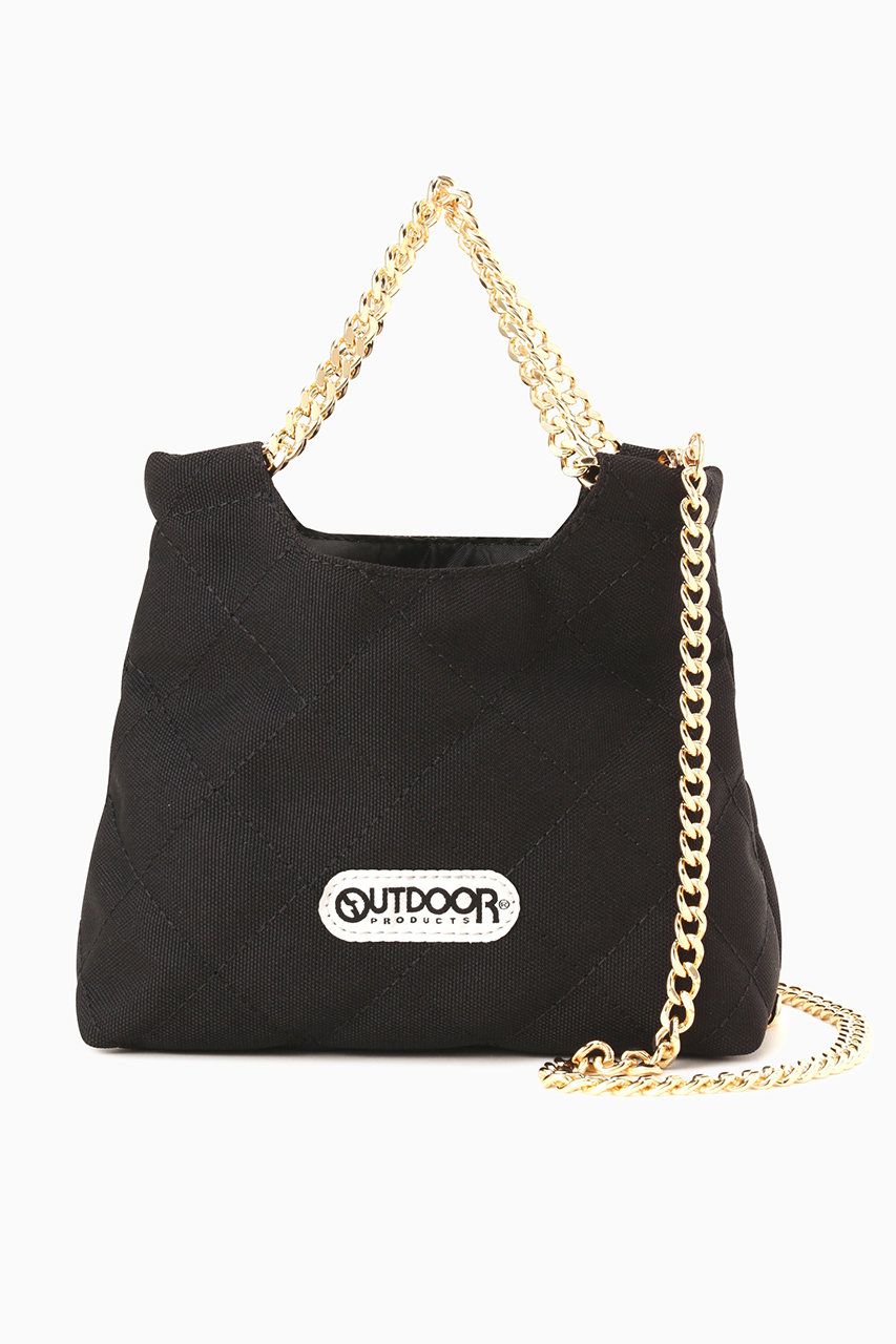 a black bag with a gold chain