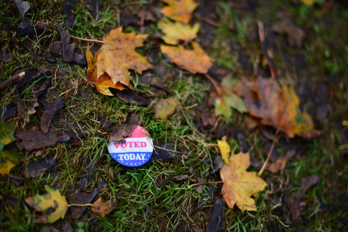 philadelphia, pa   october 27  an "i voted today" sticker lies amid fallen maple leaves outside of an early voting satellite polling location on october 27, 2020 in philadelphia, pennsylvania  with the election only a week away, this new form of in person voting by using mail ballots has enabled tens of millions of voters to cast their ballots before the general election vying to recapture the keystone state's vital 20 electoral votes in order to bolster his reelection prospects, president donald trump held three rallies throughout pennsylvania yesterday  photo by mark makelagetty images