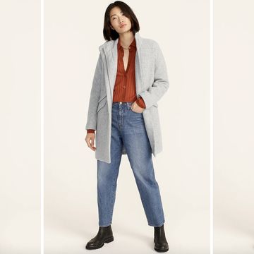 a model wears a jcrew cocoon coat in a review of the j crew cocoon coat 2022