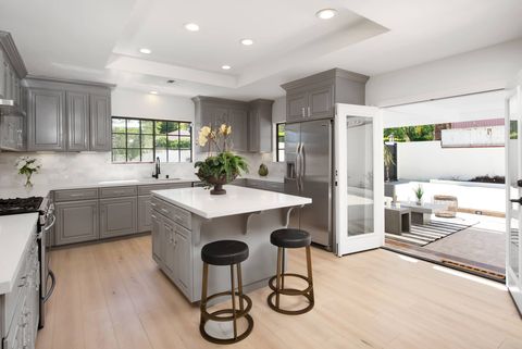 kitchen with gray cabinetry