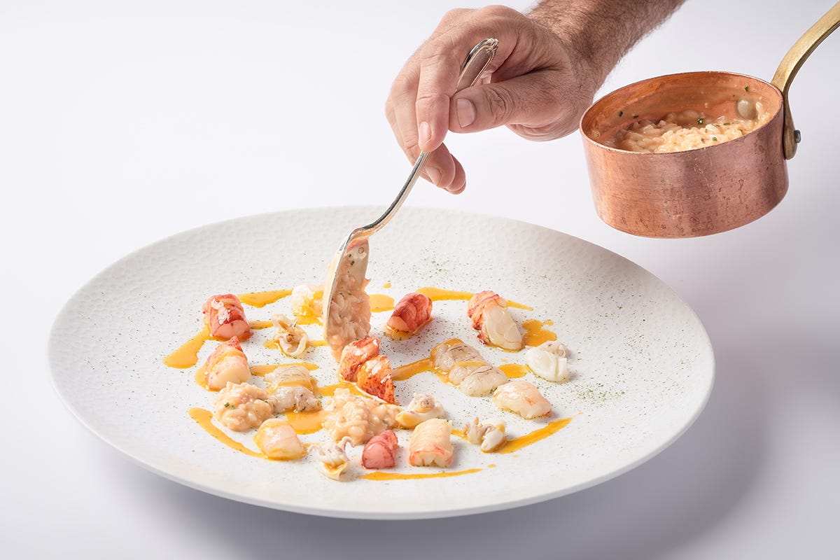 Come preparare il Risotto allo Champagne con crudo di crostacei