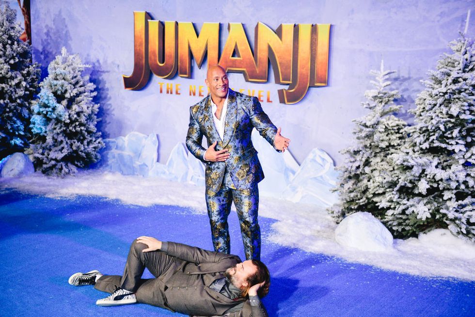 jack black and the rock at the premiere of sony pictures jumanji the next level