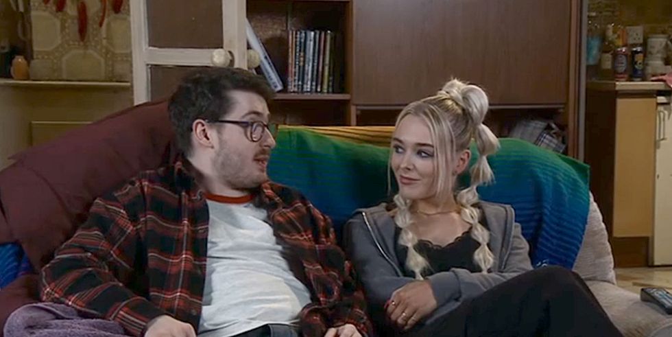 jack carroll as bobby and cait fitton as lauren in coronation street