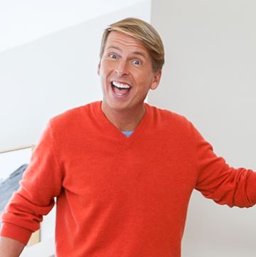 host jack mcbrayer taking in the sights of the golden sax house, as seen on zillow gone wild, season 1