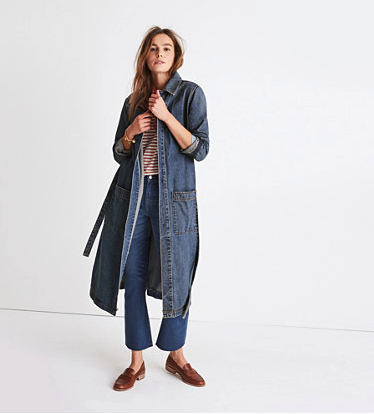 Clothing, Jeans, Denim, Blue, Outerwear, Coat, Footwear, Trousers, Sleeve, Trench coat, 