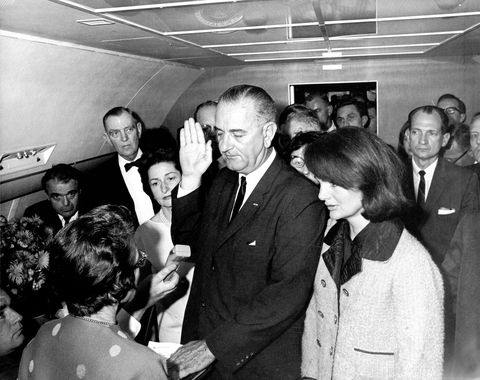 Jackie Kennedy at Lyndon Johnson's swearing in on Air Force One