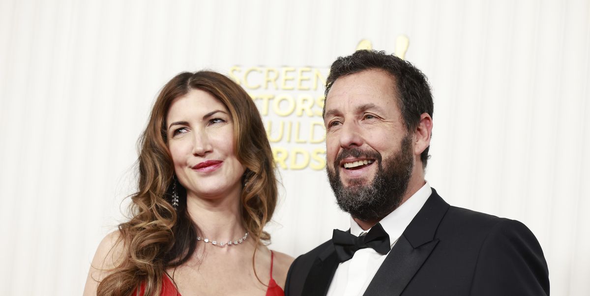 Adam Sandler's Wife Jackie Stun in a Low-Cut Red Gown During SAGs