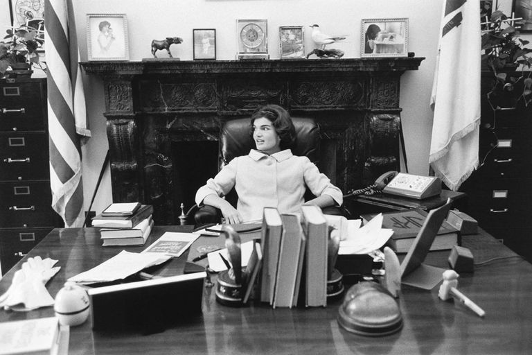 Jackie sits at JFK’s senate desk, Washington DC, 1959 