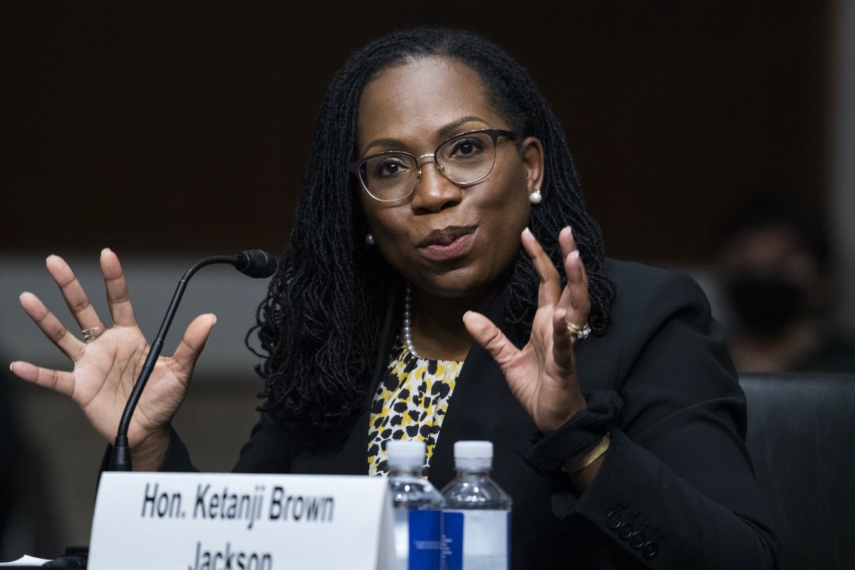 united states   april 28 ketanji brown jackson, nominee to be us circuit judge for the district of columbia circuit, testifies during her senate judiciary committee confirmation hearing in dirksen senate office building in washington, dc, on wednesday, april 28, 2021 candace jackson akiwumi, nominee to be us circuit judge for the seventh circuit, also testified photo by tom williamscq roll callpool