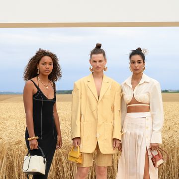 paris, france   july 16 models, precious sipkema l and nora r pose on the first line prior to lamour  jacquemus spring summer 2021 show on july 16, 2020 in paris, france photo by pascal le segretaingetty images