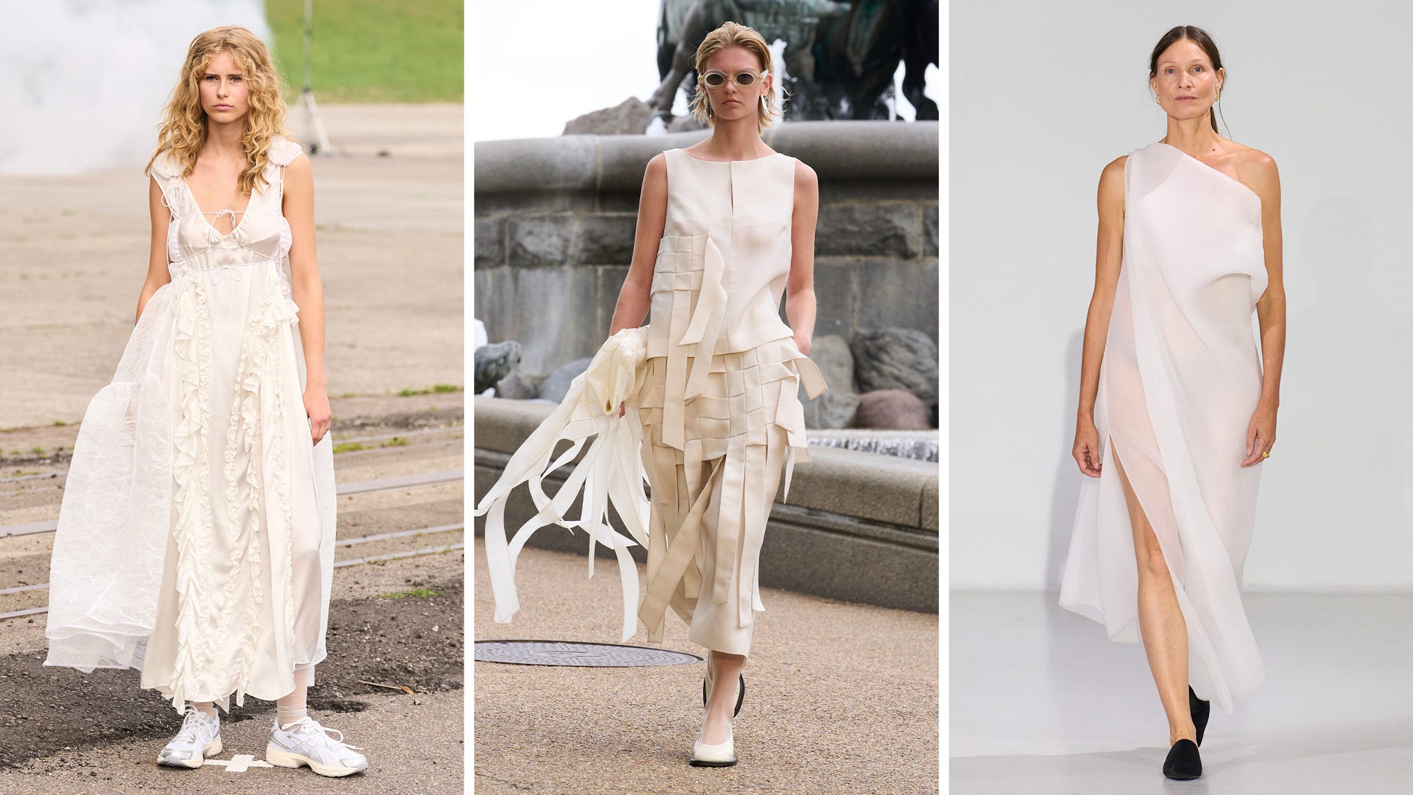 display of three fashion designs featuring unique textures and shapes
