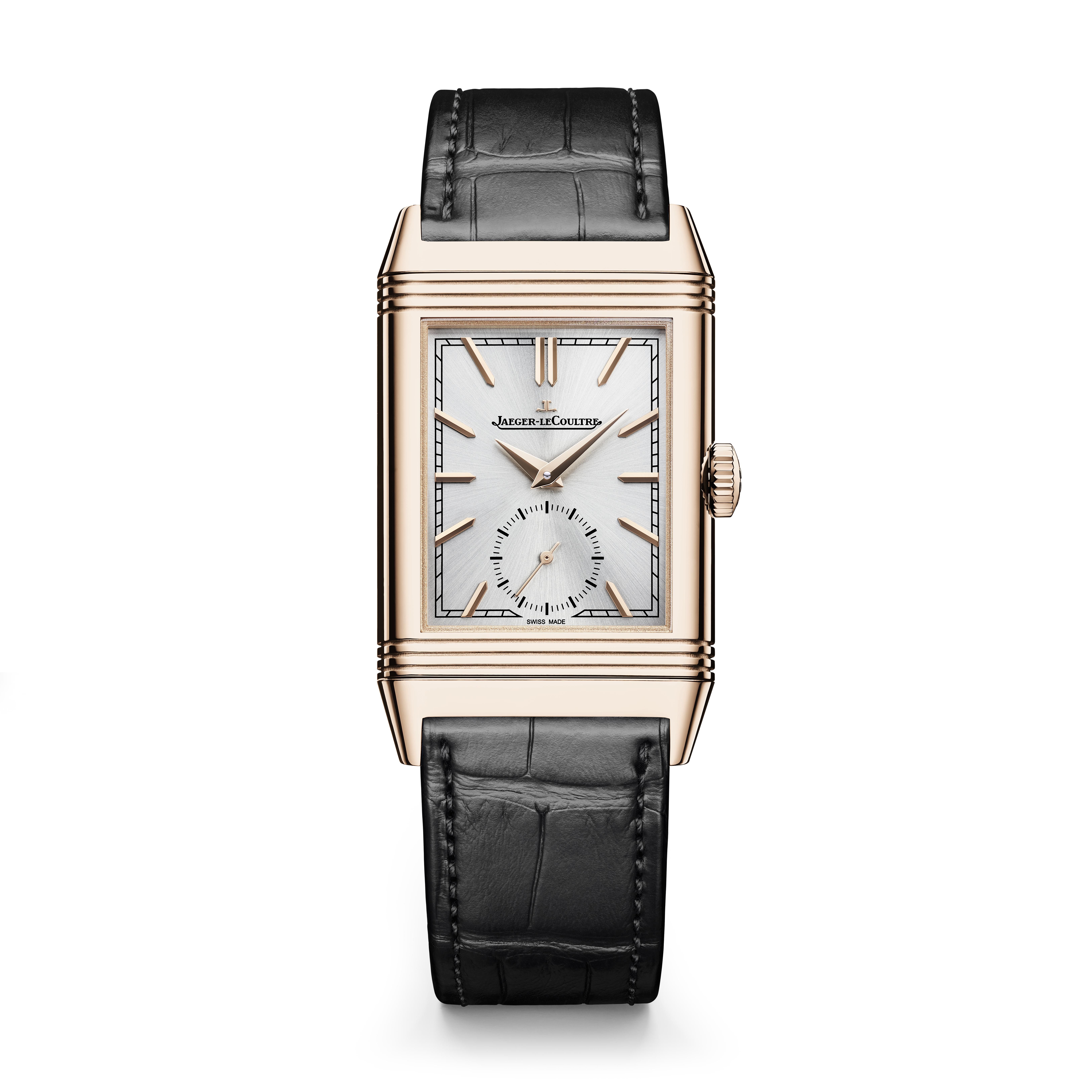 Round Louis Vuitton Rose Gold Black Dial Leather Watch, For Daily
