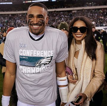 jalen hurts and girlfriend bry burrows at nfc championship, solo shot of bry burrows