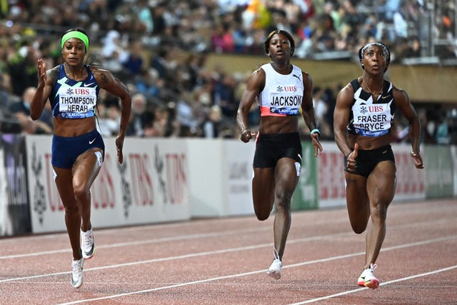 las atletas jamaicanas fraser pryce, jackson y thompson herah en lausana