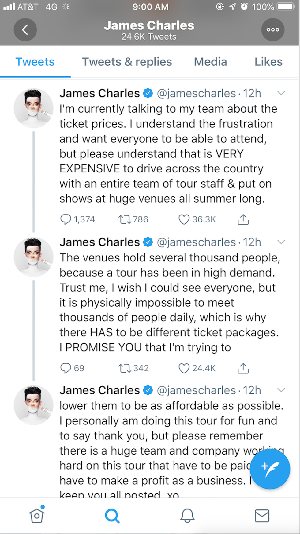 james charles tour tweets