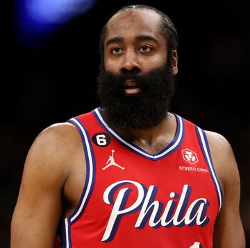 james harden looking off toward the court while playing in a basketball game
