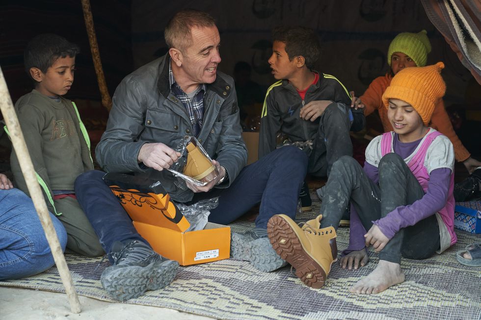 unicef uk ambassador jimmy nesbitt at informal tented community in karak, jordan father misleh and his children mahmad, 15 and bayan, 9 green hat who live in an informal tented community in karak, jordan unicef is supporting the community including providing children with winter clothing such as shoes, warm coats and trousers as they prepare to face the cold winter months unicef is supporting the community including providing children with winter clothing such as shoes, warm coats and trousers as they prepare to face the cold winter months