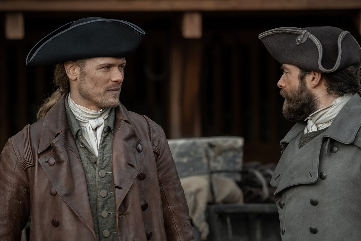 sam heughan as jamie fraser,  richard rankin as roger wakefield outlander, season 6