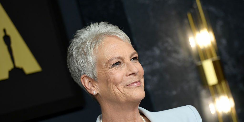 Jamie Lee Curtis attends Academy Awards luncheon in a blue suit