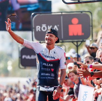 nice, france september 10 jan frodeno of germany reacts after after crossing the finish line of the 2023 mens vinfast ironman world championship, on september 10, 2023 in nice, france photo by jan hetfleischgetty images for ironman