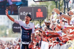 nice, france september 10 jan frodeno of germany reacts after after crossing the finish line of the 2023 mens vinfast ironman world championship, on september 10, 2023 in nice, france photo by jan hetfleischgetty images for ironman