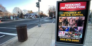 a poster distributed by the fbi seeking information on violent us president donald trump supporters, is seen displayed at a bus stop kiosk on a washington, dc street on january 13, 2021   sedition and conspiracy are expected to be among the charges facing some of the participants in last week's attack on the us capitol, the justice department said us attorney michael sherwin for the district of columbia said he expected "hundreds" of criminal cases to be filed in connection with january 6 storming of the capitol by rioting supporters of president donald trump steven d'antuono, acting director of the washington field office of the fbi, said the bureau has "opened over 160 case files" so far photo by eric baradat  afp photo by eric baradatafp via getty images