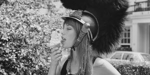 english actress, singer, songwriter, and model jane birkin, wearing the helmet worn by terence stamp in the film "far from the madding crowd", eats an ice cream, london, uk, 9th june 1970 photo by evening standardhulton archivegetty images