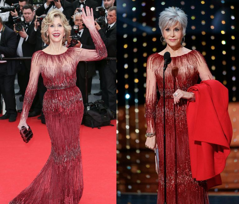 Jane Fonda Oscars 2020 Dress and Red Coat