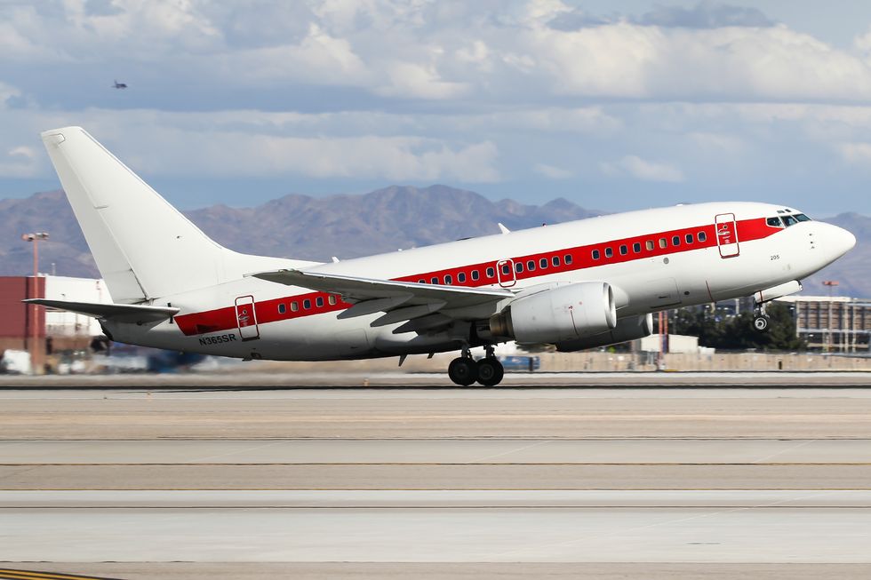 A Janet Aviation Boeing 737 returning into Vegas from an...