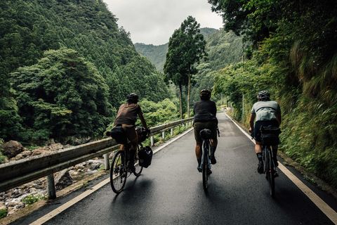 Cyclists in Japan photographed in the summer of 2018.
