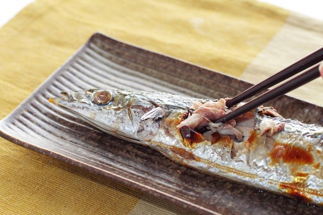 japanese autumn cuisine, grilled pacific saury served with sudachi citrus　and grated daikon radish