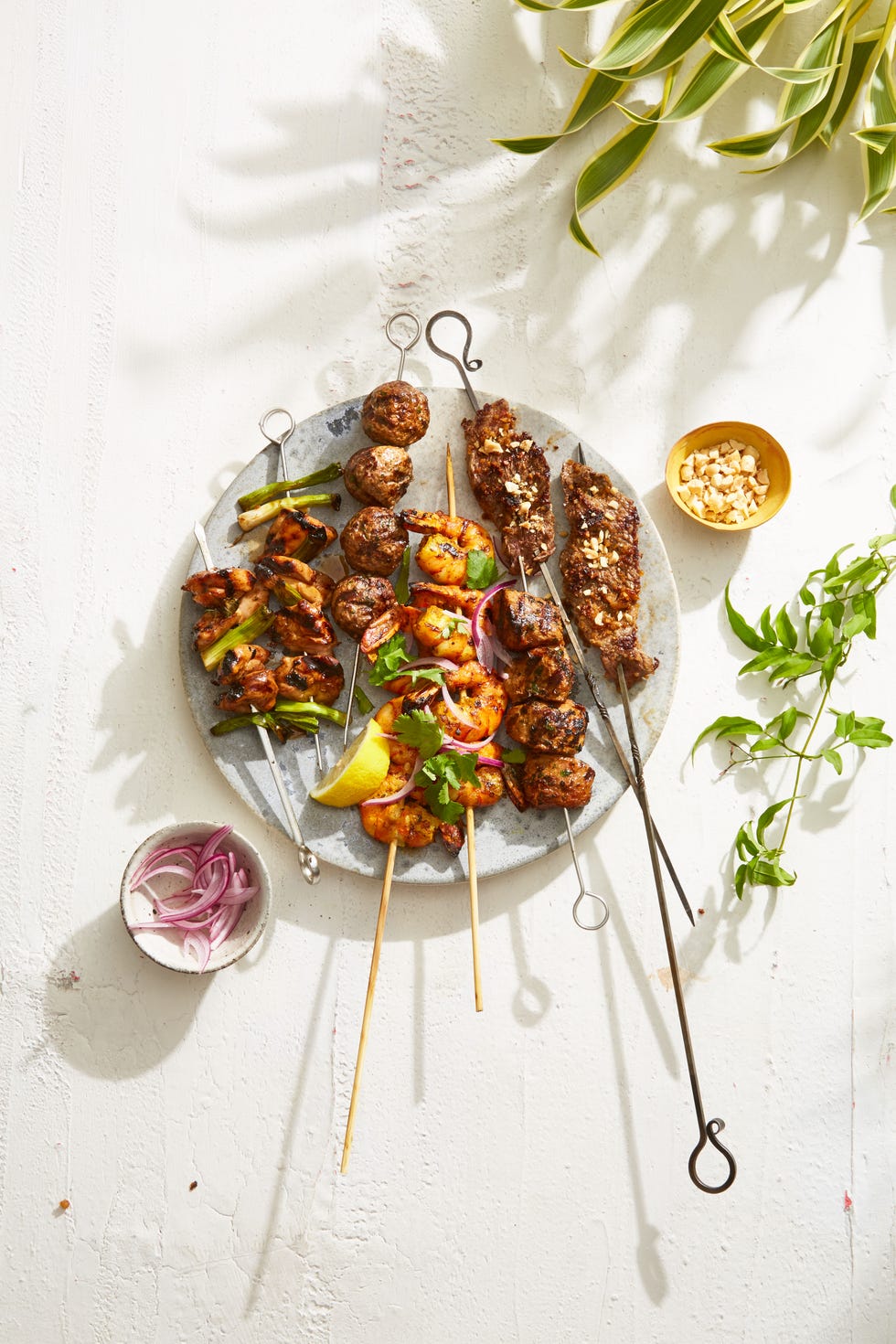 japanese chicken scallion yakitori on a skewer