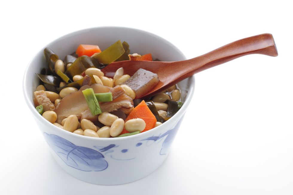 Japanese cuisine, cooked beans with various vegetables
