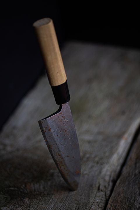 japanese knife on cutting board