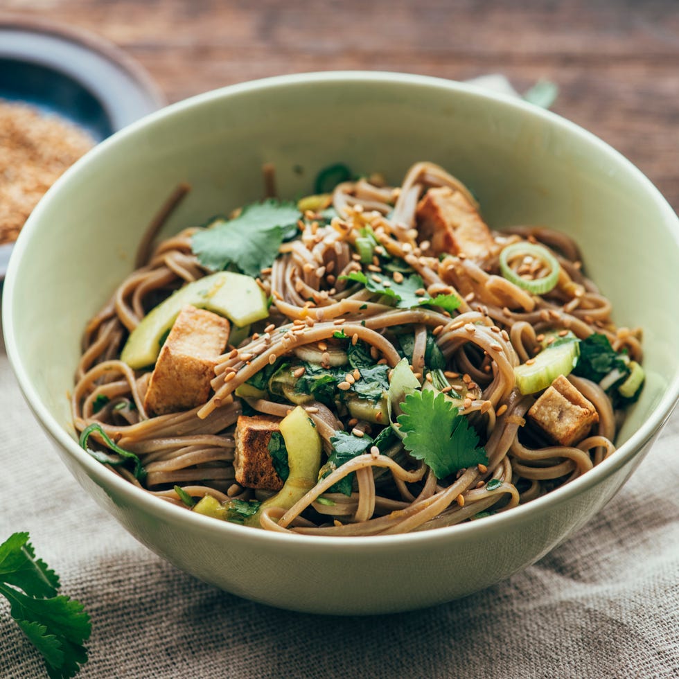 japanese otsu salad with buckwheat noodles, soba