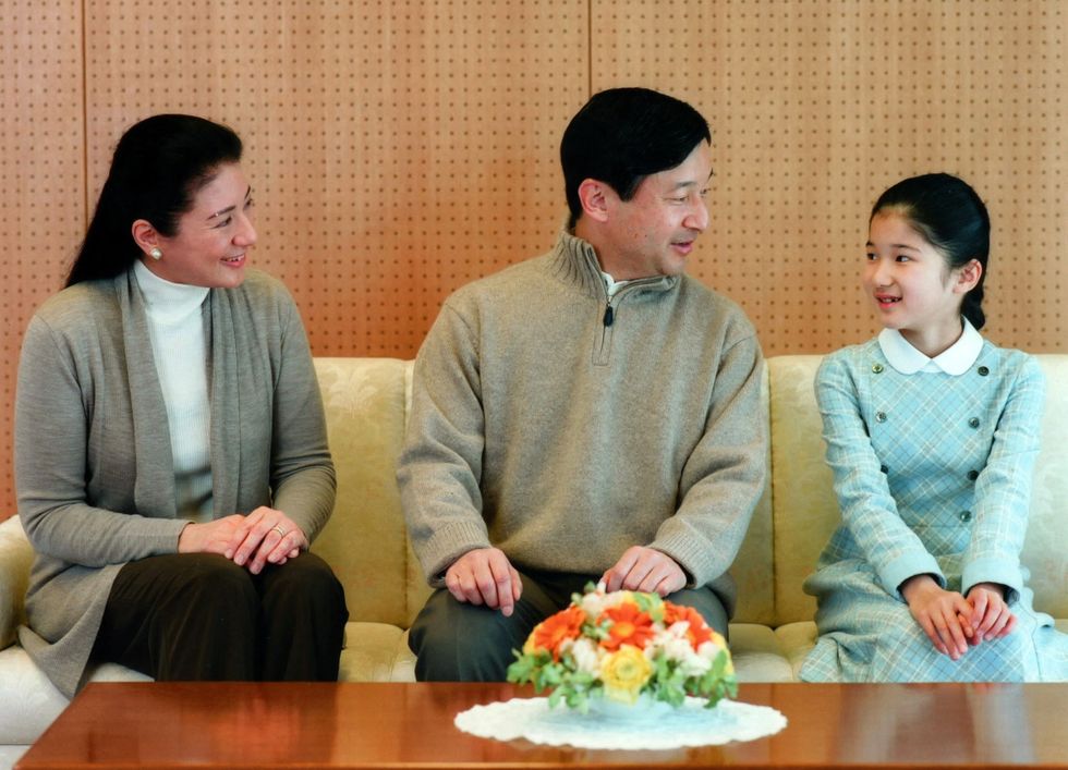 japan's crown prince naruhito poses with his wife crown princess masako and their daughter princess aiko at the togu palace in tokyo