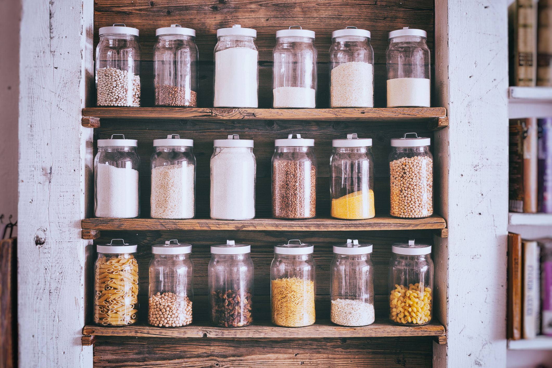 Glass jars can help with kitchen and pantry organization