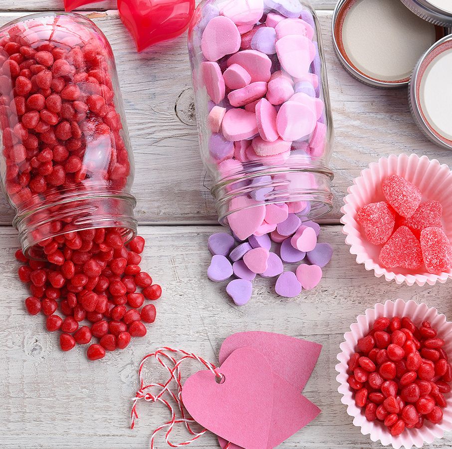 valentine's day candy filled mason jars