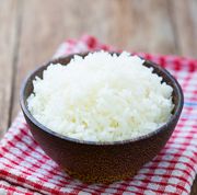 jasmine rice in a  bowl on wood table