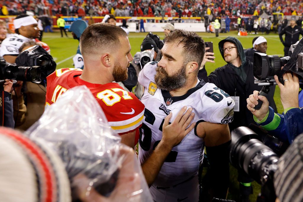 Travis And Jason Kelce Embrace After Eagles Win Against Chiefs