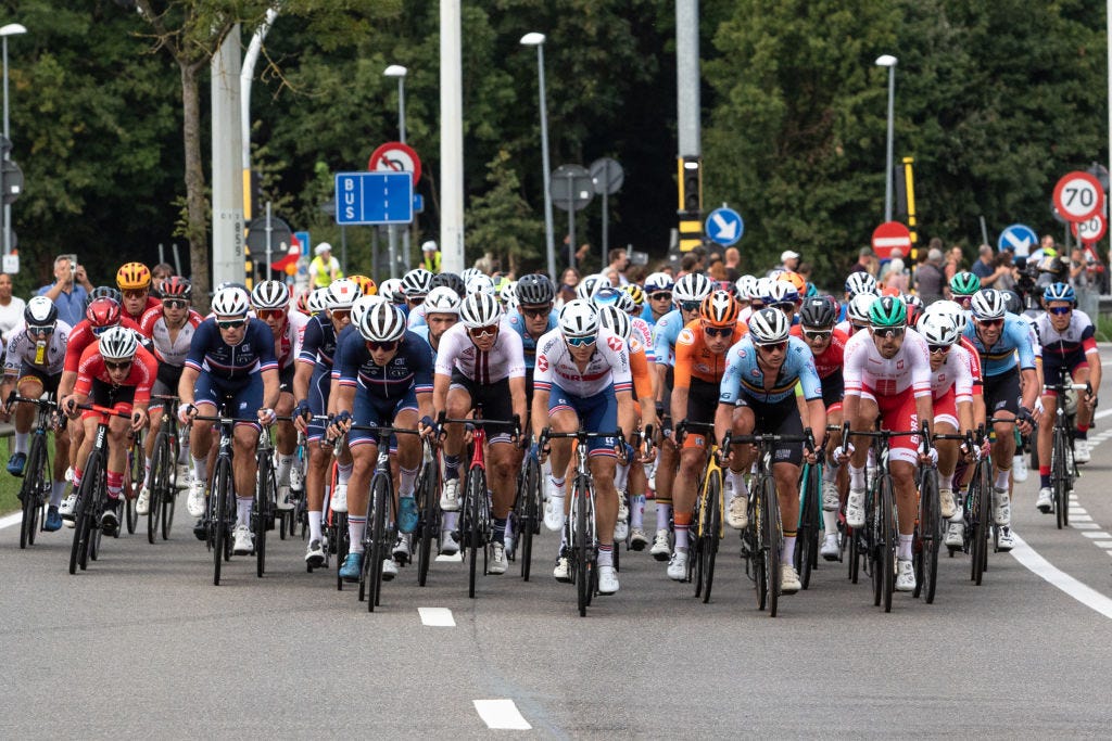 Watch the time a rider won the pro road worlds on a completely